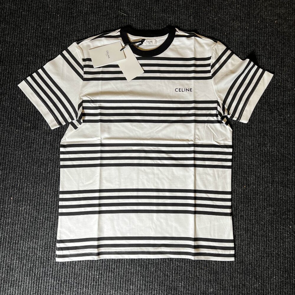 Celine White With Black Stripes T-Shirt
